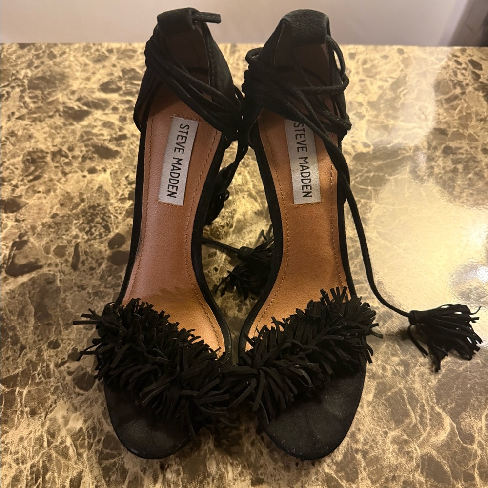 Steve Madden Black Fringe Heels